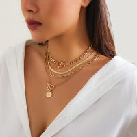 IngeSight.Z Vintage 4pcs/set Collar De Mujer Punk Con Colgante Redondo Y Cadena De Serpiente Cubana Choker De Color Oro Plata - details 5