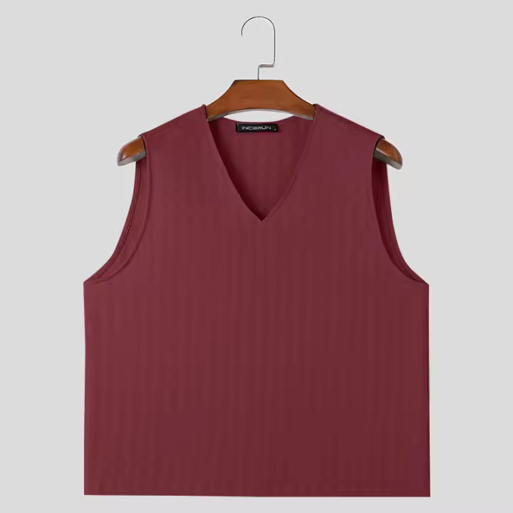Camiseta De Hombre 2024 INCERUN Color Sólido V-Neck Sin Mangas Estilo Casual Verano Talla S-5XL Ropa De Calle Malla Pura - 1