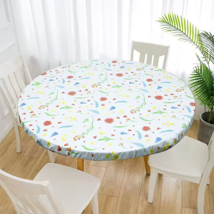 Mantel Redondo De Vinilo Con Borde Elástico Y Espalda De Franela Impermeable Y Resistente A La Mesa De Café Para - 1