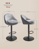 Taburete de Bar, Juego de 2, Regulable en Altura, Giratorio 360°, Silla de Cocina con Respaldo, Base de Acero, Reposapiés, para Mostrador y Comedor - details 13