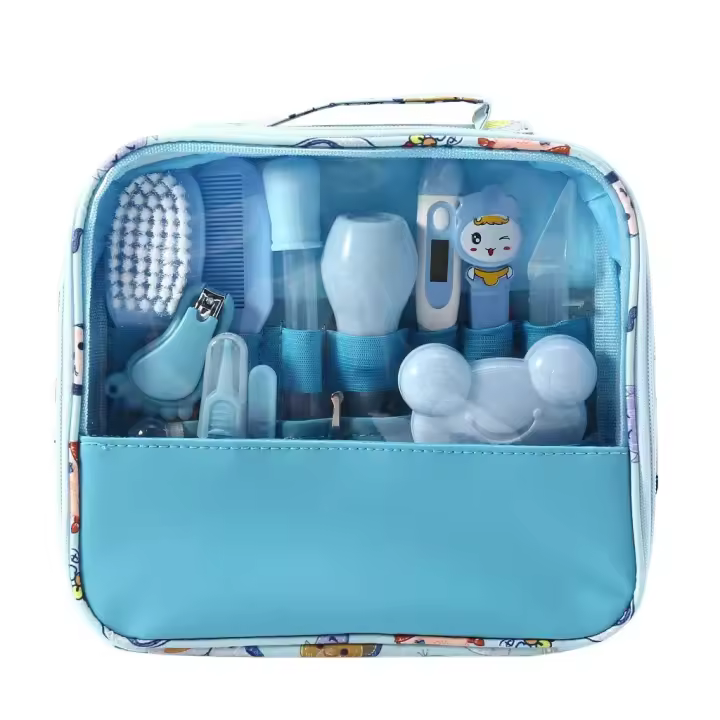Baby care set | 13-piece baby care products | Baby care set initial equipment | Nail and Nose Care with Bag with Handbag  Blue - 1
