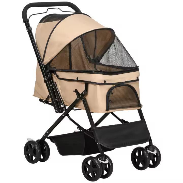 PawHut Cochecito para Mascotas Plegable Carrito para Perros Gatos con Toldo Ajustable Cesta de Almacenaje Correas de Seguridad y Frenos Tela Oxford 600D Acero 76,5x52x95 cm - 1