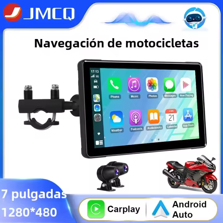  Pantalla Táctil IPS De 7" JMCQ Para Motocicleta Con DVR Dashcam Wireless Carplay Android Auto Cámara Frontal Y Trasera Grabadora Impermeable IPX7 - 1