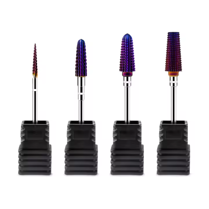 Brocas De Carburo De Titanio Conica Para Uñas 1/4pcs Color Morado pro 3/32 Pulgadas Taladro Para Manicura Eliminador De Polvo De Uñas - 1