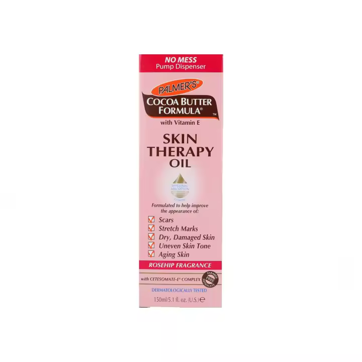 Palmers cocoa butter formula skin therapy oil rosehip 150 ml (4359-6), formulado con una mezcla exclusiva de manteca de cacao, vitamina e, aceites naturales y complejo de cetesomate-e®. - 1