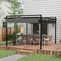 Outsunny Pérgola 3x4 m Gazebo Cenador de Jardín con Techo Retráctil de Poliéster y 12 Orificios de Drenaje Pérgola para Patio Terraza Exterior Gris Oscuro - details 1