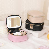 Bolso De Maquillaje De Cuero PU 1 PC Con Luz LED Y Espejo Desmontable Portátil Para Viajes Odorímetro Almacenamiento De Joyería Y Maquillaje - details 0