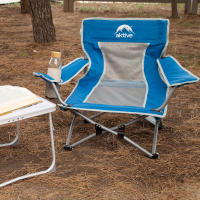 Aktive - Silla plegable camping, 49x46x60 cm, color azul, asiento bajo, portavasos, antivuelco, soporta 110 kg, estructura de acero, tejido de poliéster, correa de hombro, plegado en acordeón, sillas plegables - details 1