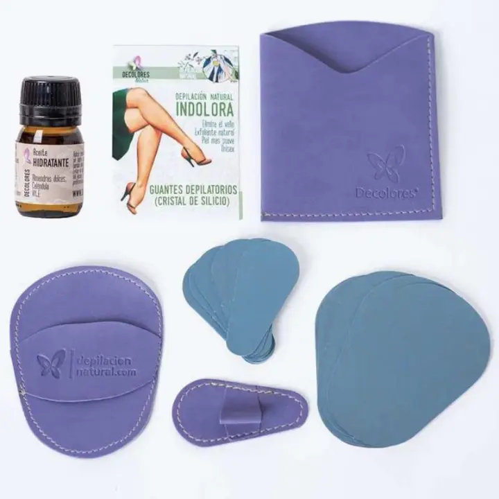 Decolores - Guante Depilatorio Corporal y Facial - 10 Recambios Corporales y 7 Faciales - Incluye Aceite Hidratante - Depiladora sin Dolor - Vegano - 1