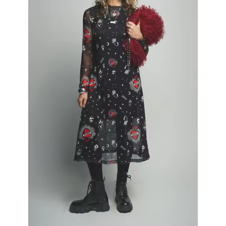 Aire retro Marcas Mujer Ropa Vestidos y monos  Vestido midi -Aire Retro- Corazones negra - 1