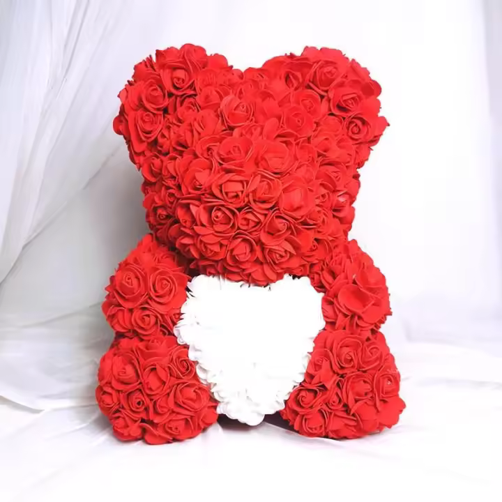 Rose Bear Rose Flower Bear, Oso de Plush Pink Hecho a mano de 10 pulgadas with Caja de GIFT, el mejor GIFT para Mujeres, Día DE LA Madre, Día de San Valentín, Boda, navidad, cumpleaños (Rojo with Corazón) - 1