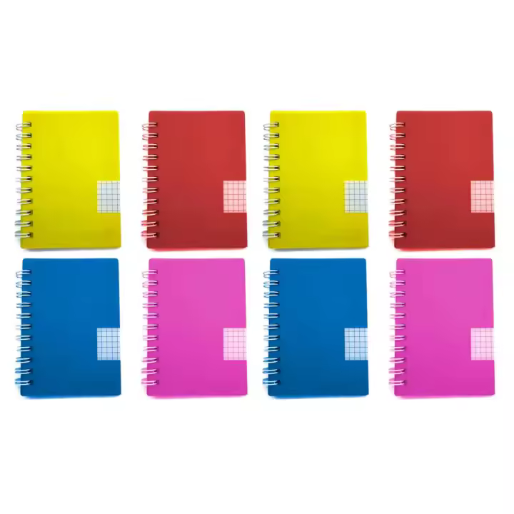 Tradineur - Pack de 8 Cuadernos/Libretas - Tapa dura (polipropileno) - Páginas cuadriculadas 4x4 - 80 páginas - 60 gr - Formato 16º - Encuadernación en anillas - 10,5 x 7,6 cm - 1