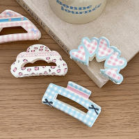 Pinza Para El Cabello De Acrílico Con Lazo Floral Y Cuadros En Color Crema Para Mujeres Y Niñas Accesorios De Cabello Heart Crab Shark Clips - details 2