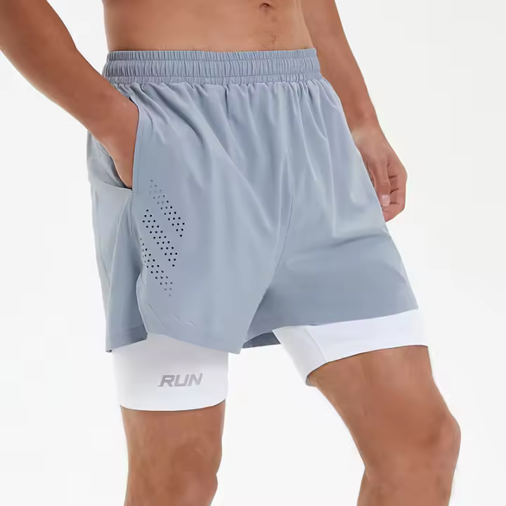 Shorts De Entrenamiento Para Hombre 2 En 1 Con Bolsillos Sudadera Secado Rápido Transpirable Para Correr Maratón Y Fitness - 1