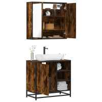 vidaXL Set de muebles baño 2 pzas madera contrachapada en color Marrón roble/Roble ahumado/Roble Sonoma y más | almacenamiento funcional diseño moderno para baño dormitorio sala - details 1