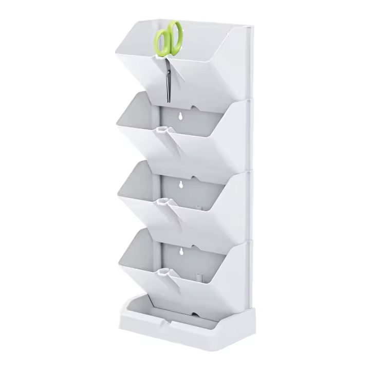 Macetero vertical Prosperplast Mini Cascade de plastico en color blanco 19,5 (largo) x 11,4 (ancho) x 47,5 (alto) cm con tijeras de jardin - 1