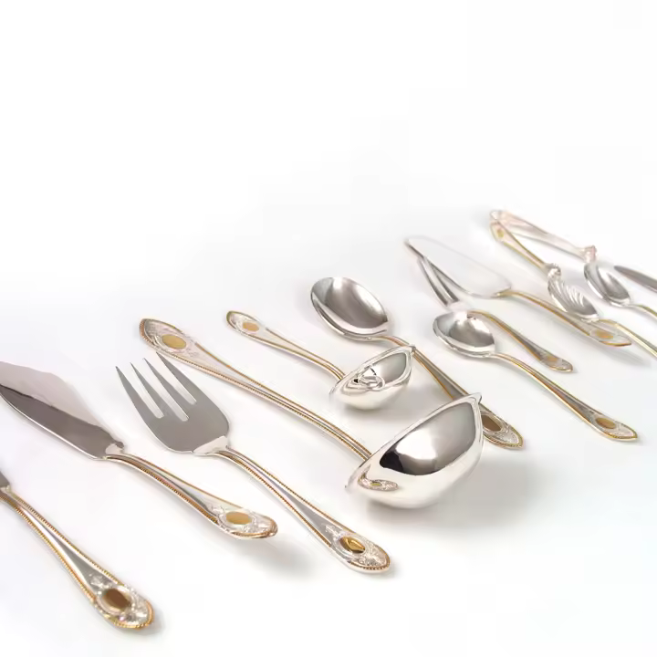Crc - Cubertería de Lujo Toscana Royal 1280 - 12 Piezas de Servir Bañadas en Plata y Oro - 1