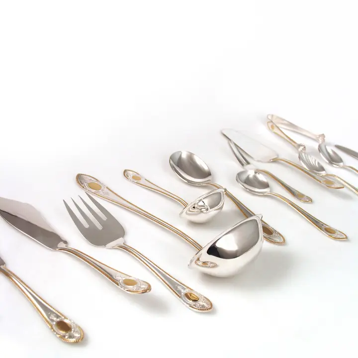 Crc - Cubertería de Lujo Toscana Royal 1280 - 12 Piezas de Servir Bañadas en Plata y Oro - 1