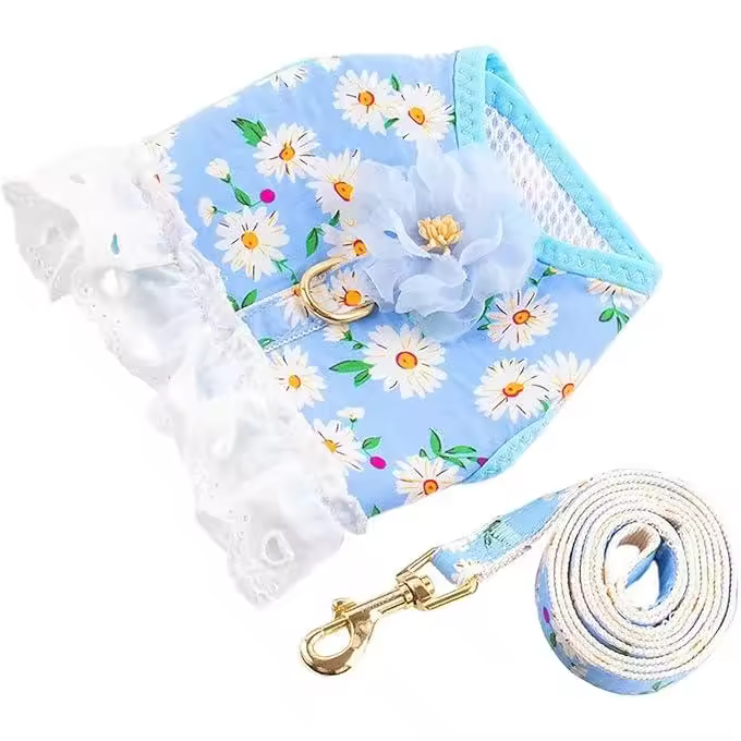 Verde - Conjunto de Arnés y Correa para Perro Sin Tirar de Malla Transpirable Ajustable Suave Lindo Floral Perrito Gato Chaleco de Seguridad Arneses para Perros Pequeños Gatos Niñas (Azul, S) - 1