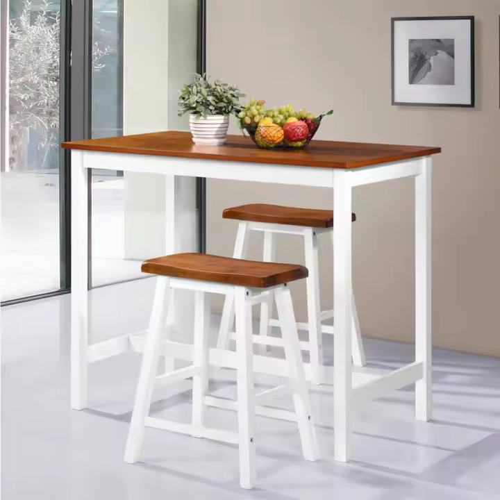 VidaXL Conjunto de cocina Montserrat 1 mesa alta + 2 taburetes madera blanco/natural - 1