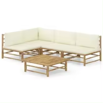 VIDAXL 3058241 set de muebles para el jardín de 6 piezas fabricados en bambú con cojines de color blanco crema - 1