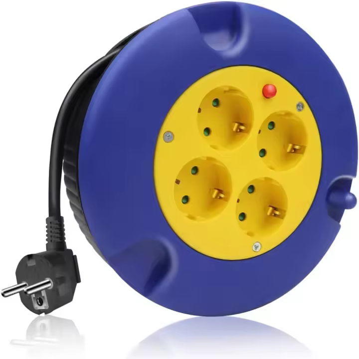 WAOW-Extensión de Cable con base de alimentación de bobina enrollable de 5 10 15 20 25 m y 4 Base. - 1