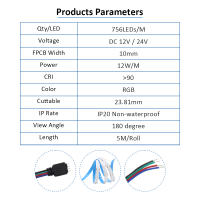 Tira De LED COB RGB Flexible 12V 1M 2M 3M 4M 5M 576/756LEDs Neón Para Decoración De Habitación Y Sala De Estar Luces LED SMD5050 De 50000 Horas De Vida - details 1