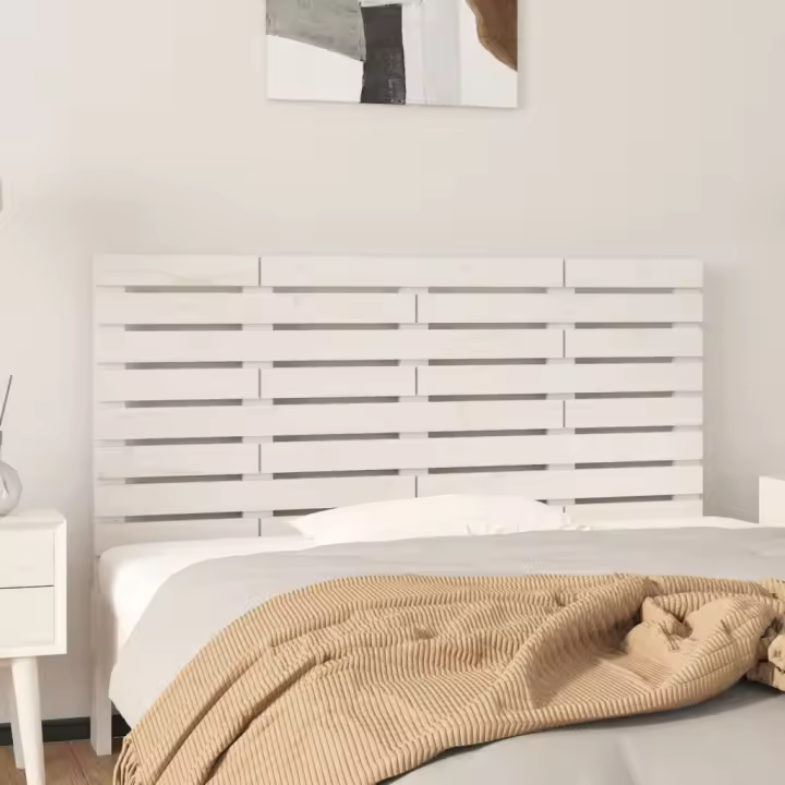 vidaXL Cabecero de cama de pared madera maciza pino blanco 126x3x63 cm - 1