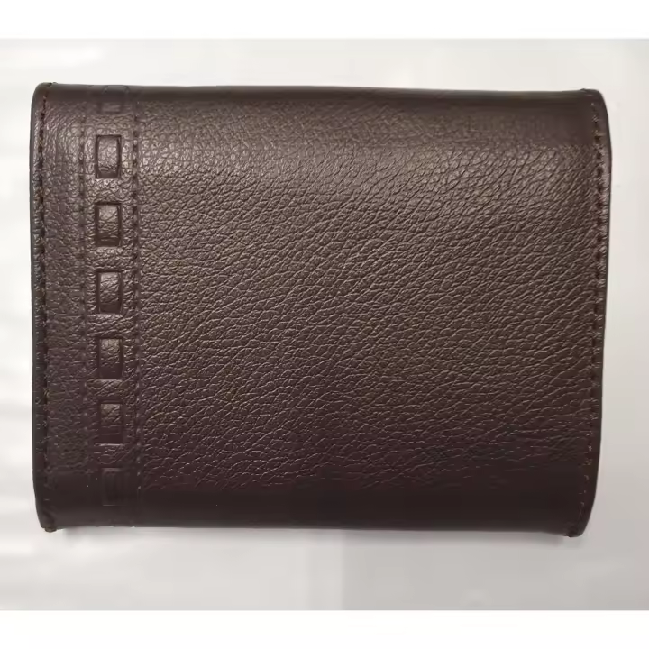 Cartera Monedero Billetero piel vacuno marrón doble tapeta, grabado , diseño compacto - 1