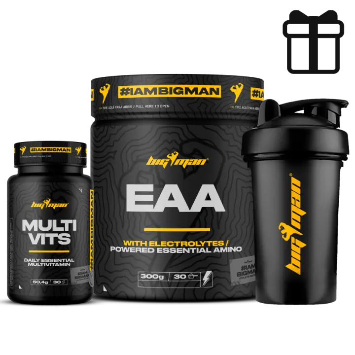 BigMan  EAA + Electrolytes 300Gr + Multivis 30 caps + Shaker "REGALO"  Amonoacidos Essenciales  Recuperación Muscular  Deportes Resistencia  Fuerza  Isotonico - 1