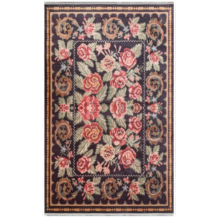 OTTOMAN- ALFOMBRA MECANICA ANTIQUE ATK 02 BLACK. Antideslizante, lavable ,con diseño antiguo. - Varias medidas. - 1