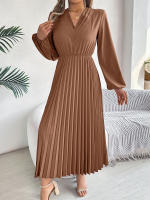 Vestido Largo De Mujer Elegante Con Tres V-Neck Y Cintura Ajustada Estilo Europeo Y Americano Para Otoño E Invierno - details 7