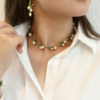 Collar De Lujo AENSOA Con Estampado Floral Blanca Y Hojas En Aleación De Metal Esmaltada Correa Dorada Para Mujer Vintage Para Fiesta - details 7