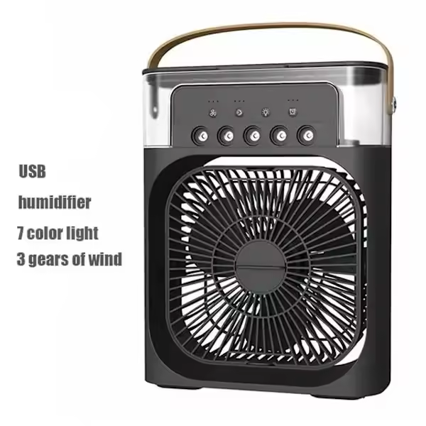 Humididiador portátil 3 en 1, miniaire acondicionado, USB, Luz LED Nocturna, vaporizador de Agua, Diverdido refrigerador de Aire, humidificador para el hogar (FMI), color Negro - 1