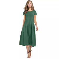 Vestido De Manga Corta Para Mujer Verano 2024 Estilo Casual Color Sólido Cuello Redondo Ajuste Flared Longitud Del Vestido Suelto - details 5