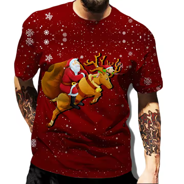 Camiseta 3D De Navidad Para Hombre Con Estampado De Santa Claus Y Ciervo Camiseta Casual Vintage Sin Mangas Para Primavera Y Verano - 1