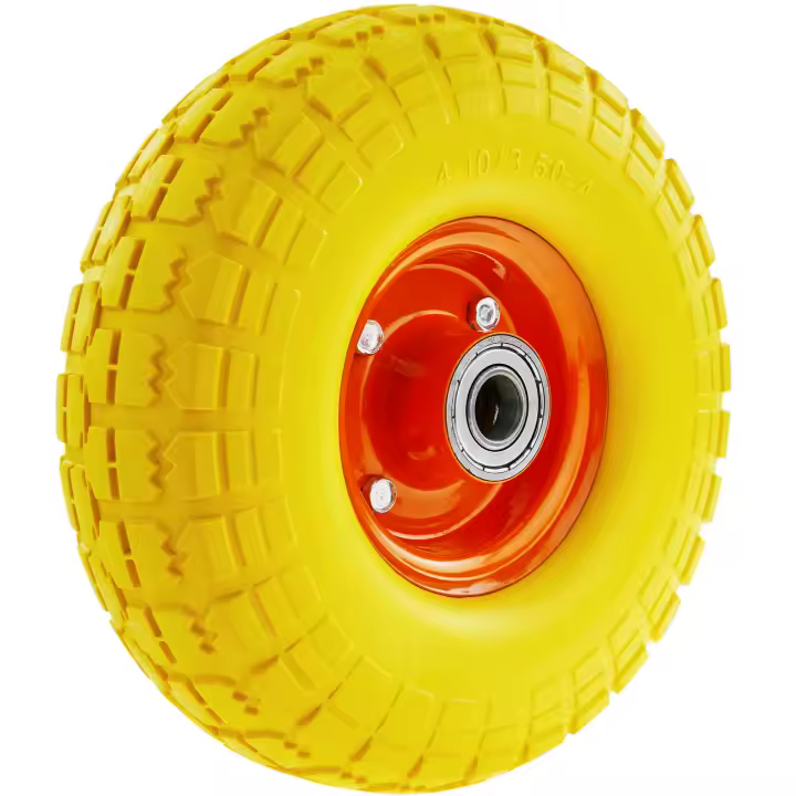 Rueda maciza de carretilla anti-pinchazos amarilla 120 Kg 10x3.5" 254x89 mm para carros y plataformas de transporte - PrimeMatik - 1