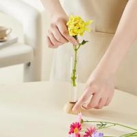 Vaso Hidroponico Transparente Con Base De Bambú Resistente Al Agua Para Decoración De Plantas En El Hogar Moderno Y Espacioso Juego De Flores Y Bonsái Para Mesa - details 6