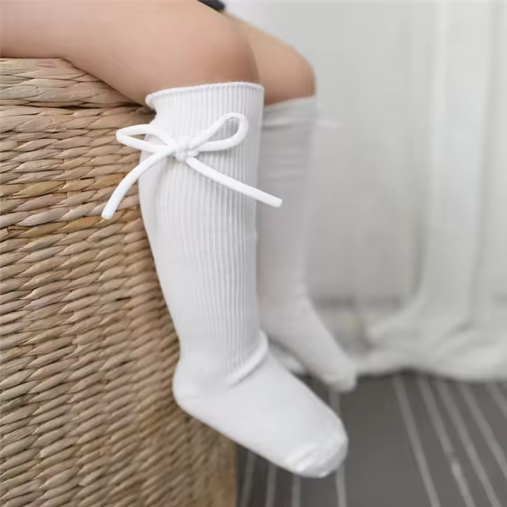Calcetines Largos Para Niñas Con Lazo Bebé Algodón Suave Otoño Invierno Calcetines Planos De Princesa Para Niños De 0 a 7 Años - 1