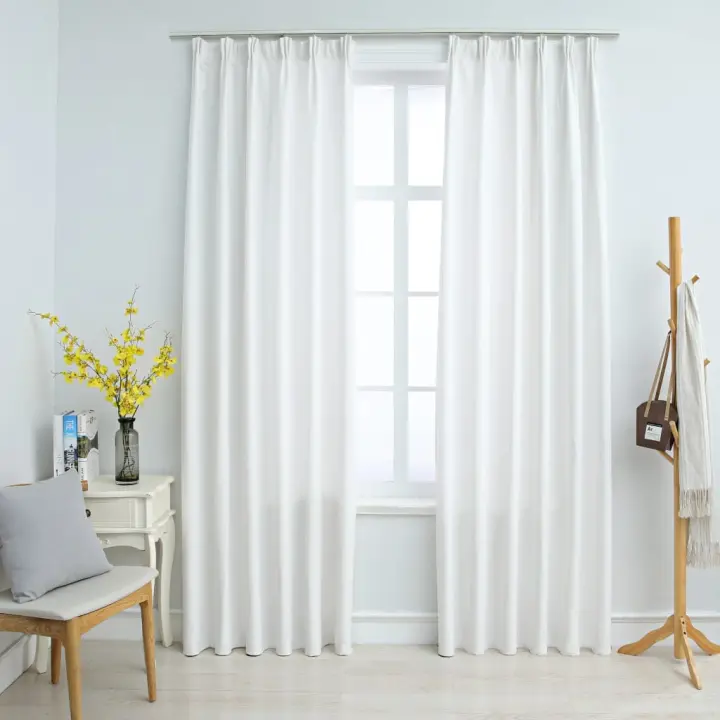 vidaXL Cortinas opacas con ganchos 2 piezas blanco crudo 140x245 cm - 1