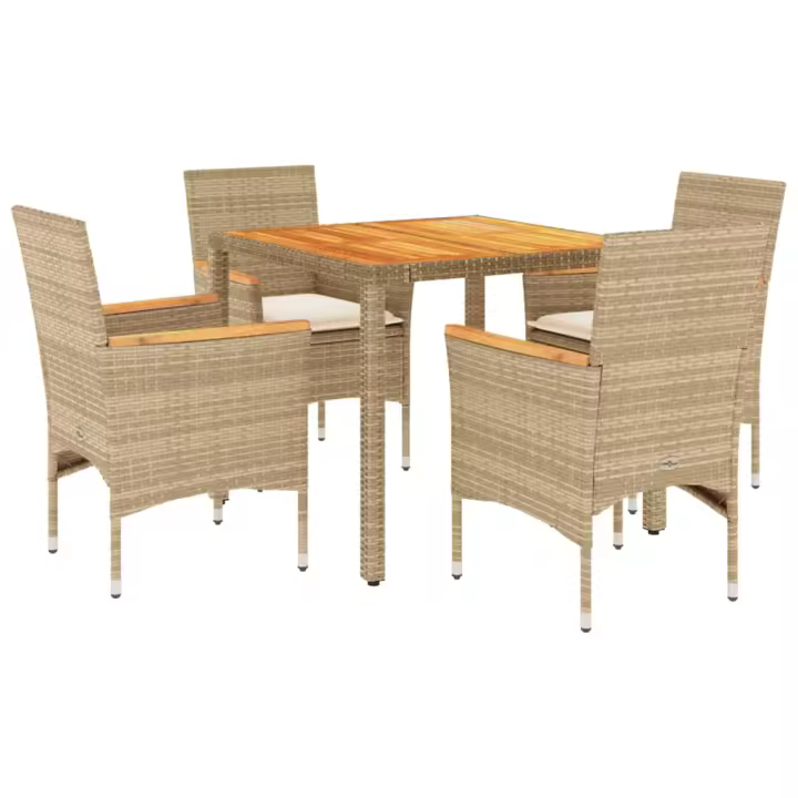 vidaXL Set de comedor jardín 5 pzas con cojines ratán PE acacia beige - 1