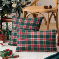 Funda De Cojín Navideña Escocesa Tartán Verde Roja 30x50cm Estilo Rústico Para Decoración Del Hogar Y Granja 1/2PCS - details 5