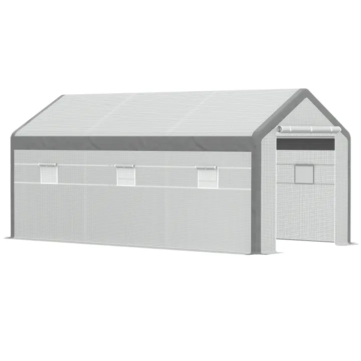 Outsunny Invernadero de Jardín 600x300x280 cm Caseta para Cultivo de Plantas Verduras con 2 Puertas y 6 Ventanas Enrollables Blanco - 1