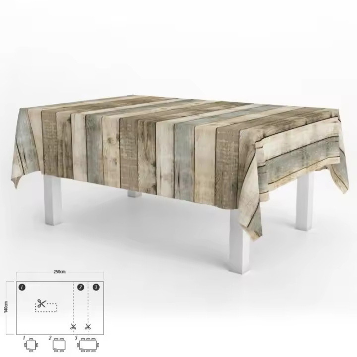Oryx Mantel Antimanchas Hule Rectangular 140 X 250 Cm - Tablones Madera - Impermeable y Antideslizante - 1