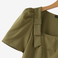 Vestido Elegante De Noche ZANZEA Para Mujer Vintage Con Cuello Cuadrado Y Lazo Vestido Largo De Verano Con Manga Puff Silueta Ajustada Y Flared - details 10