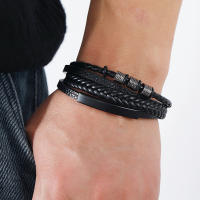 Pulsera De Cuero Multicapa Para Hombre Joyería Punk Rock Accesorios De Moda Regalo Para Cónyuge Estilo Hip Hop - details 4