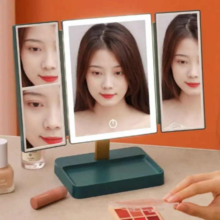 Espejo De Maquillaje LED Con Luz Blanca Rotativa 360º Y 3 Espejos Plegables 2000mA Regalo De Cumpleaños Para Niñas Para Día De San Valentín - 1