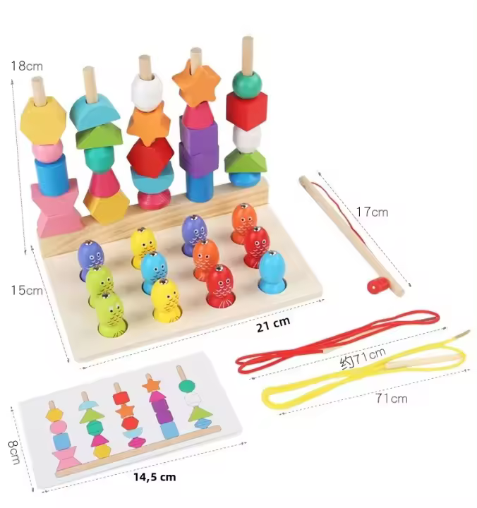 Juguete De Montessori De Madera Con Cuentas Para Niños Juego De Alineación De Formas Juguete De Sorting Y Pila Para Bebés Juguete De Hilo Para Desarrollo Motor Fine - 1