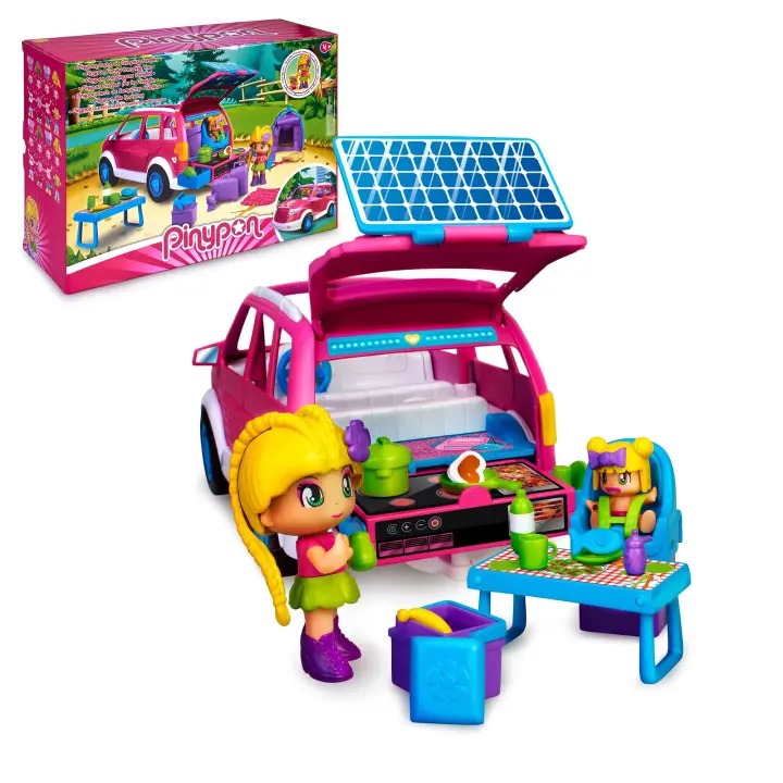 Pinypon, Coche Camping, Autocaravana de Juguete, vehículo Familiar de Verano para Acampar, con una minimuñeca y un bebé y Muchos Accesorios, para niñas y niños a Partir de 4 años, Famosa (700017015) - 1