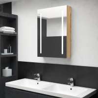 vidaXL Armario de baño con espejo LED blanco brillante 50x13x70 cm en color Blanco brillo/Roble/Gris hormigón y más | almacenamiento funcional diseño moderno para baño dormitorio sala - details 1